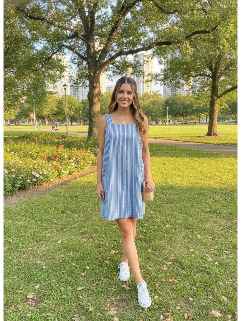 A New Day Blue Stripe Square Neck Sleeveless Dress Size XXL